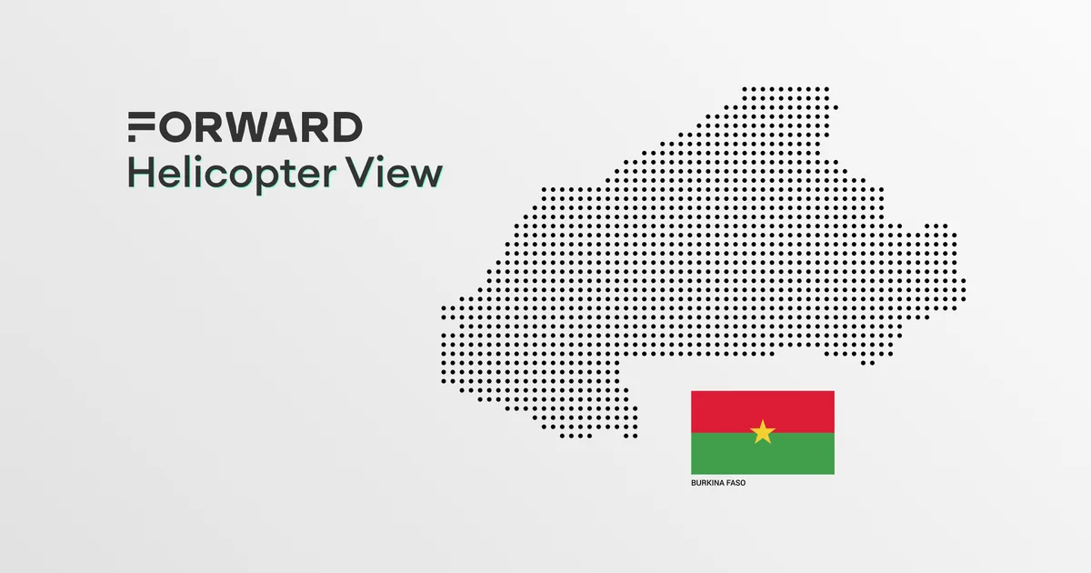 Forward Helicopter View: map and flag of Burkina Faso
